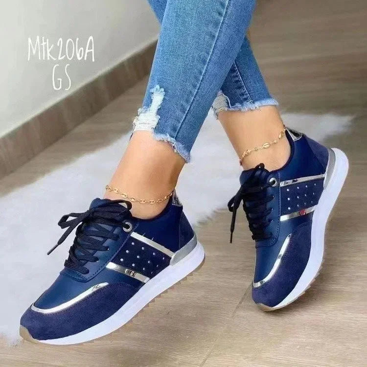 Women's Platform Sneakers – Lace-Up Casual Flat Shoes Women's Platform Sneakers Axl Blue 41
