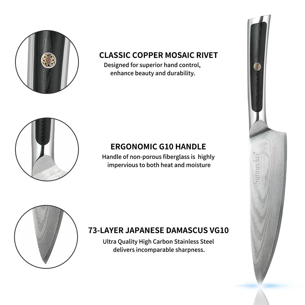 Sunnecko Damascus Steel Chef's Knife Set – VG-10 Japanese Knives Damascus Kitchen Knife Set Axl