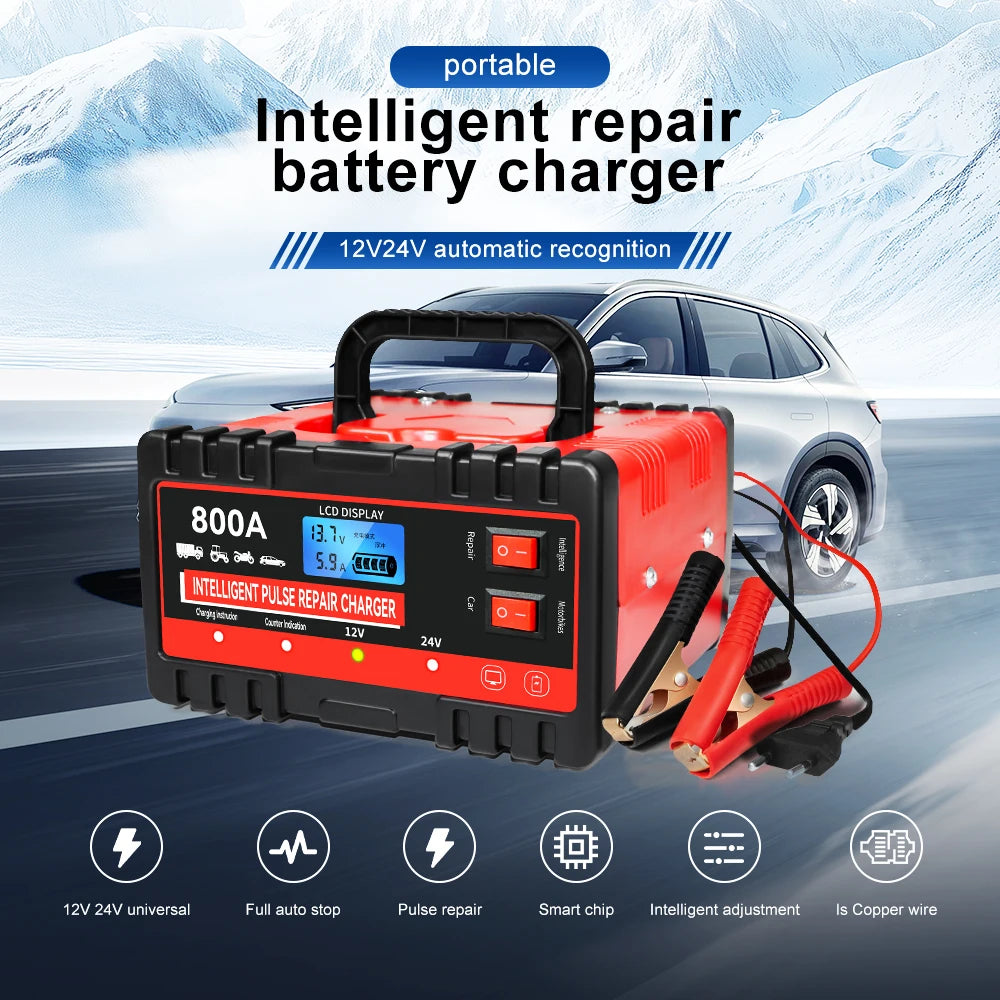 Smart 12V/24V Car Battery Charger – LCD Pulse Repair Tool Battery Charger Axl