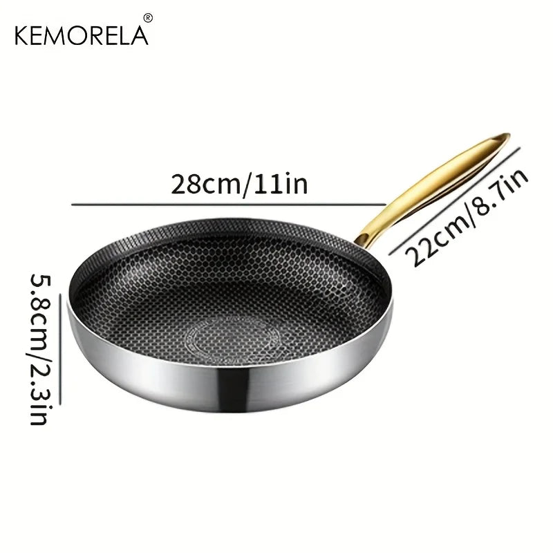 KEMORELA 316 Stainless Steel Honeycomb Non-Stick Wok Frying Pan Stainless Steel Frying Pan Axl 28cm