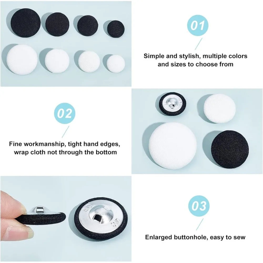 48pcs Fabric Covered Buttons 4 Sizes Black White Craft Sewing Fabric Craft Buttons Axl