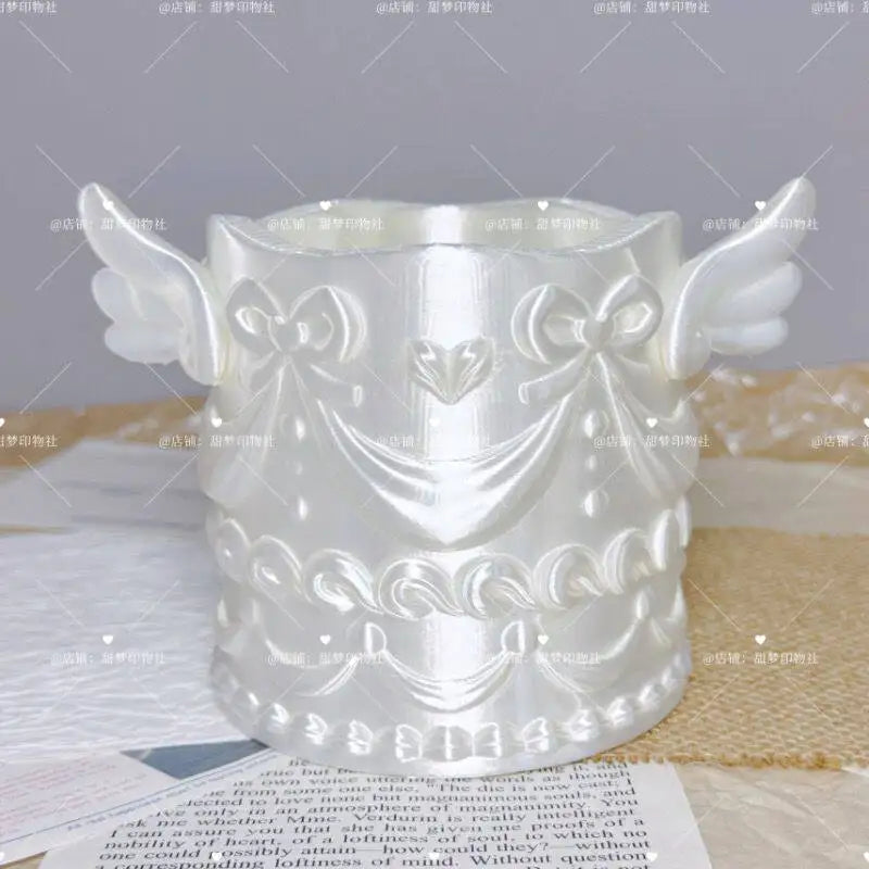 Angel Wings Makeup Brush Holder – Silk Texture Cosmetic Organizer Cosmetic Brush Organizer Axl white