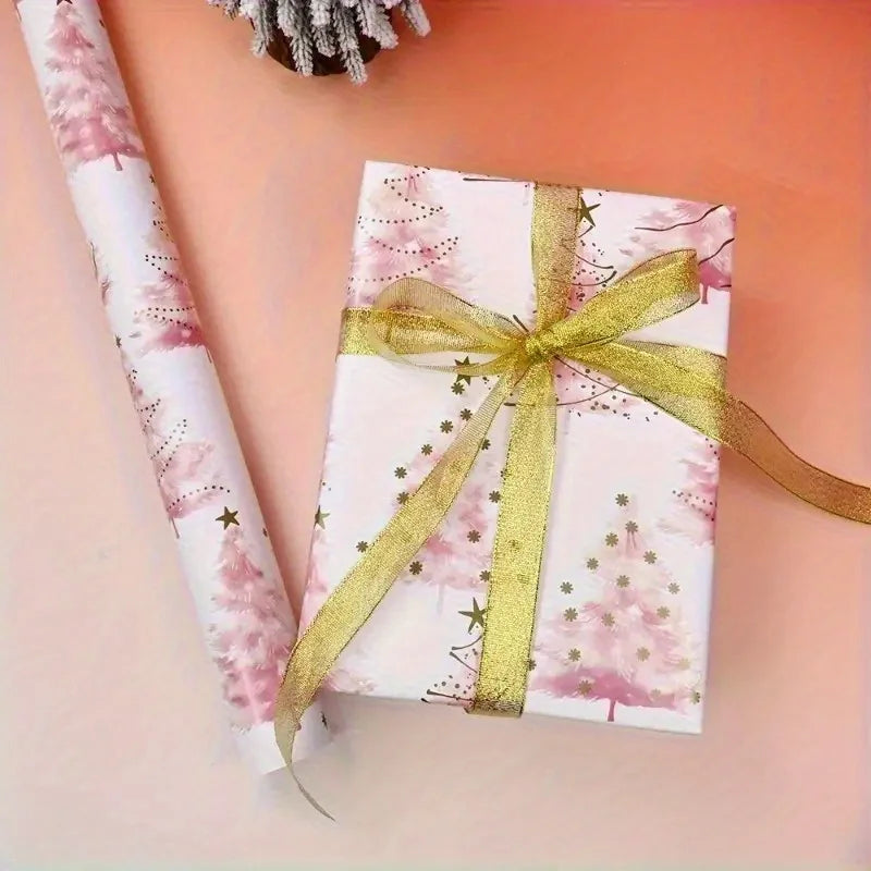 Christmas Tree Golden Foil Gift Wrapping Paper Roll 17x118in Gift Wrapping Paper Axl