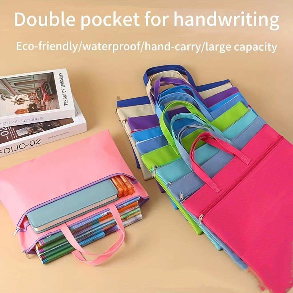 A4 Waterproof Oxford Zipper Art & File Storage Bag | School Office File & Art Storage Bag Axl