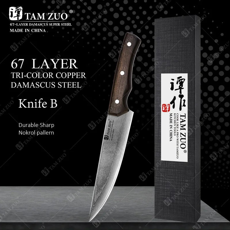 TAMZUO 67-Layer Damascus Steel Chef Knife | Japanese Kitchen Knife Damascus Chef Knife Axl Knife B