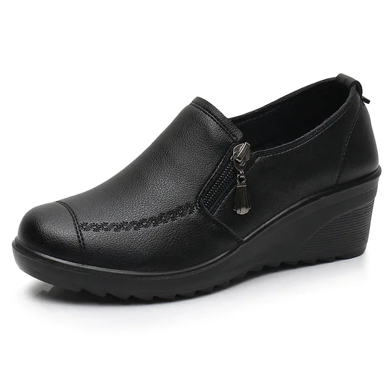 Women's Wedge Loafers – Microfiber Casual Slip-On Shoes Wedge Loafers Axl Black-3290 39