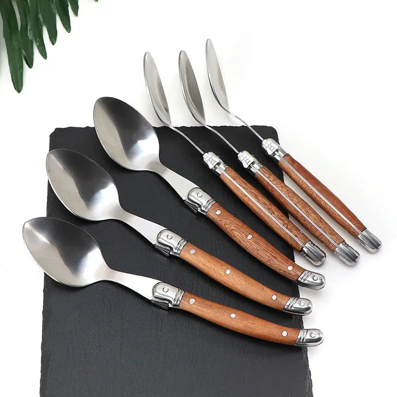 6-Piece Laguiole-Style Cutlery Set – Wood Handle Forks & Spoons Flatware Cutlery Set Axl