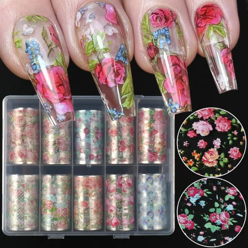 10 Rolls Floral Butterfly Nail Foil Transfer Stickers – DIY Art Nail Art Foils Axl