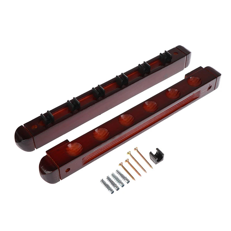 6-Hole Wall Mount Solid Wood Pool Cue Rack | Billiard Holder Billiard Cue Rack Axl Wine red