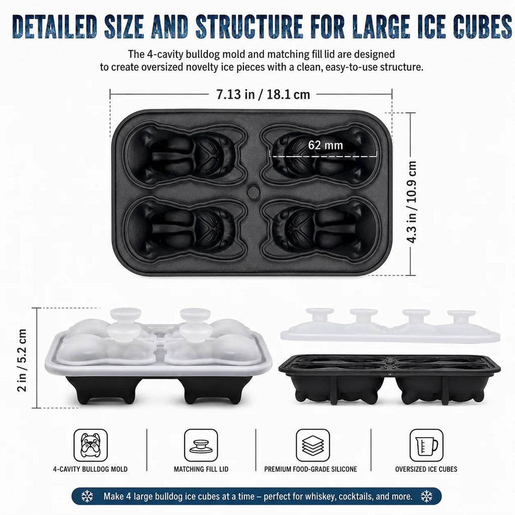 French Bulldog Silicone Ice Cube Mold – 4-Hole Tray & Funnel Silicone Ice Cube Mold Axl