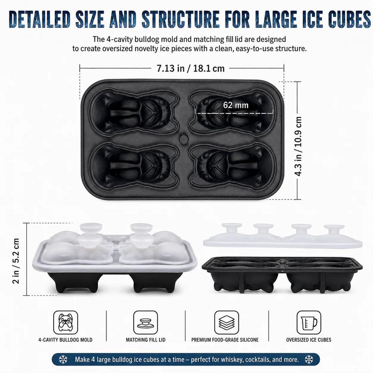 French Bulldog Silicone Ice Cube Mold – 4-Hole Tray & Funnel Silicone Ice Cube Mold Axl