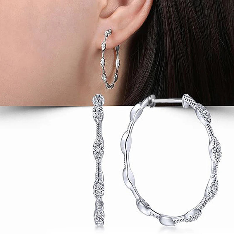Huitan Silver Cubic Zirconia Hoop Earrings for Women Hoop Earrings Axl E4099