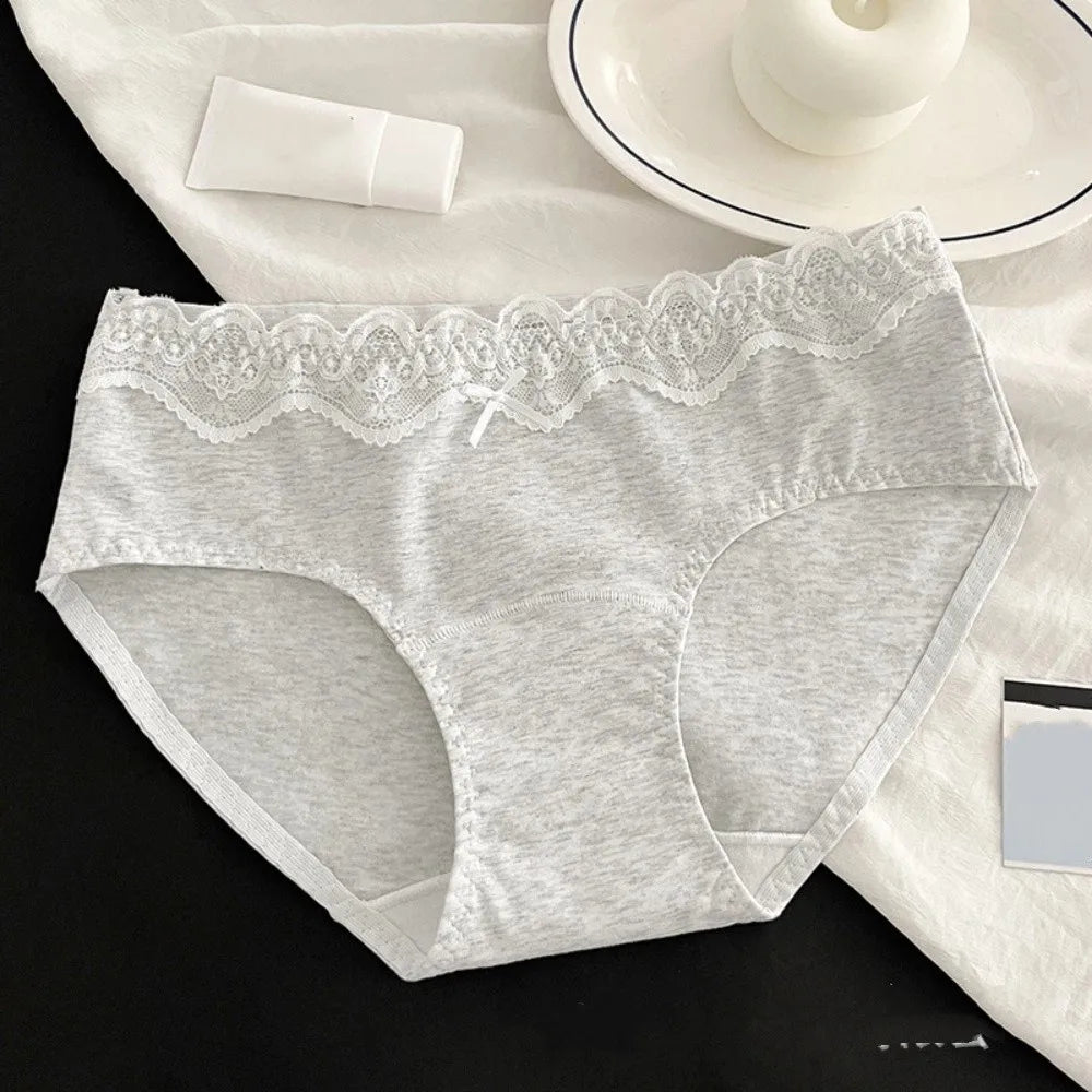 Women's Soft Floral Lace Bow Briefs – Comfortable Panties M–XL Lace Briefs Axl Light Grey L 1pc