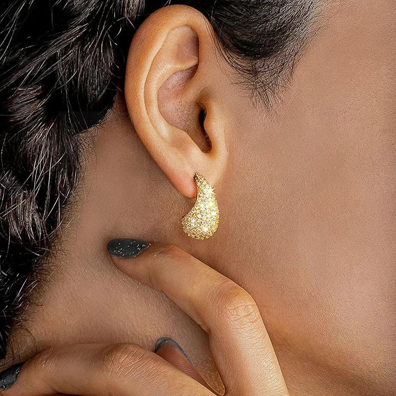 Huitan Waterdrop CZ Drop Earrings | Silver & Gold Women's Fashion Drop Earrings Axl