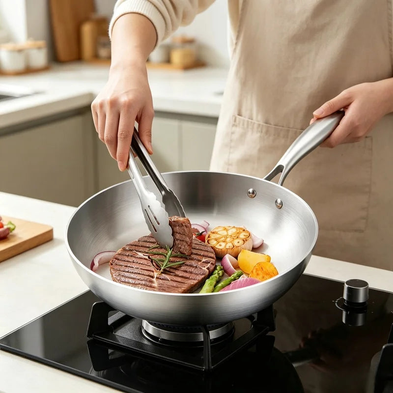 316 Stainless Steel Tri-Ply Honeycomb Wok Pan 28cm Skillet Stainless Steel Wok Axl