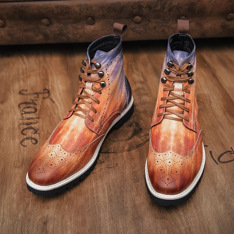 Men's Handmade Brogue High-Top Dress Boots | Thick Sole Men's Dress Boots Axl