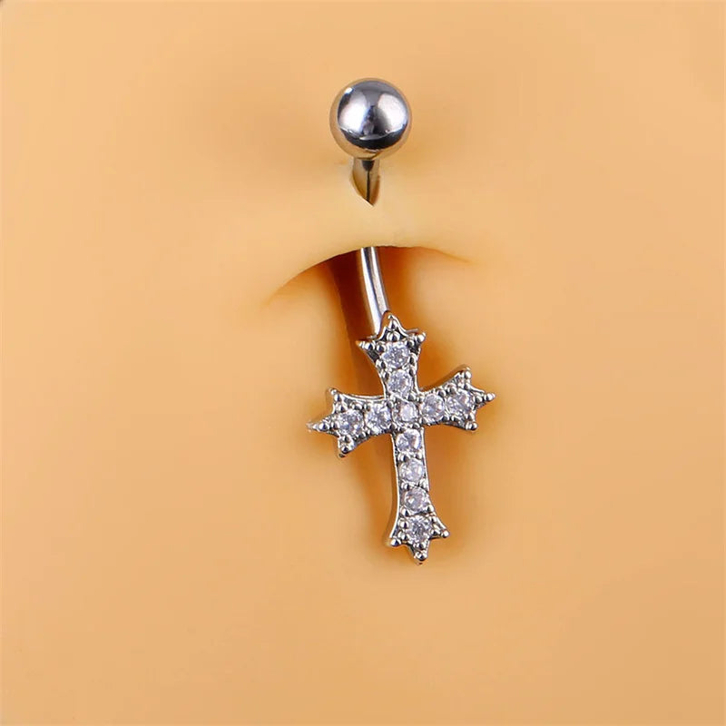 Cross Belly Button Ring – Stainless Steel Navel Piercing Jewelry Belly Button Ring Axl