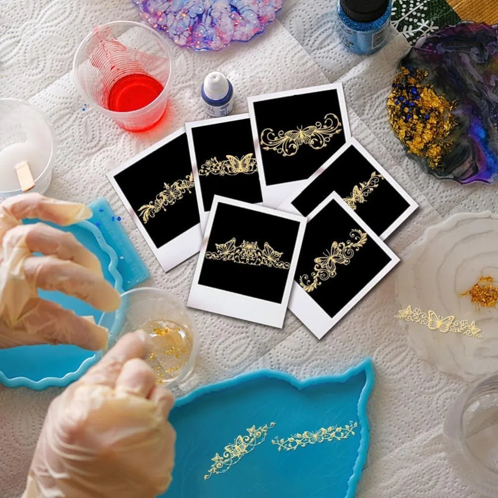 9-Pack Golden Butterfly Scroll Metal Epoxy Stickers – DIY Craft Craft Embellishment Stickers Axl