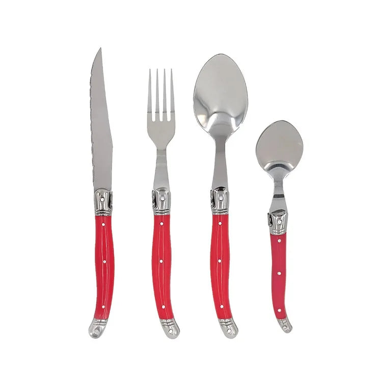 Rainbow Laguiole Cutlery Set 4–24 Pcs | Stainless Steel Flatware Flatware Set Axl 4pcs Red cutlery