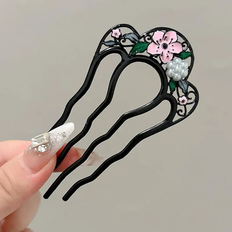 Metal U-Shaped Hair Fork Comb with Pearl Tassel Hair Stick Hair Fork Comb Axl C
