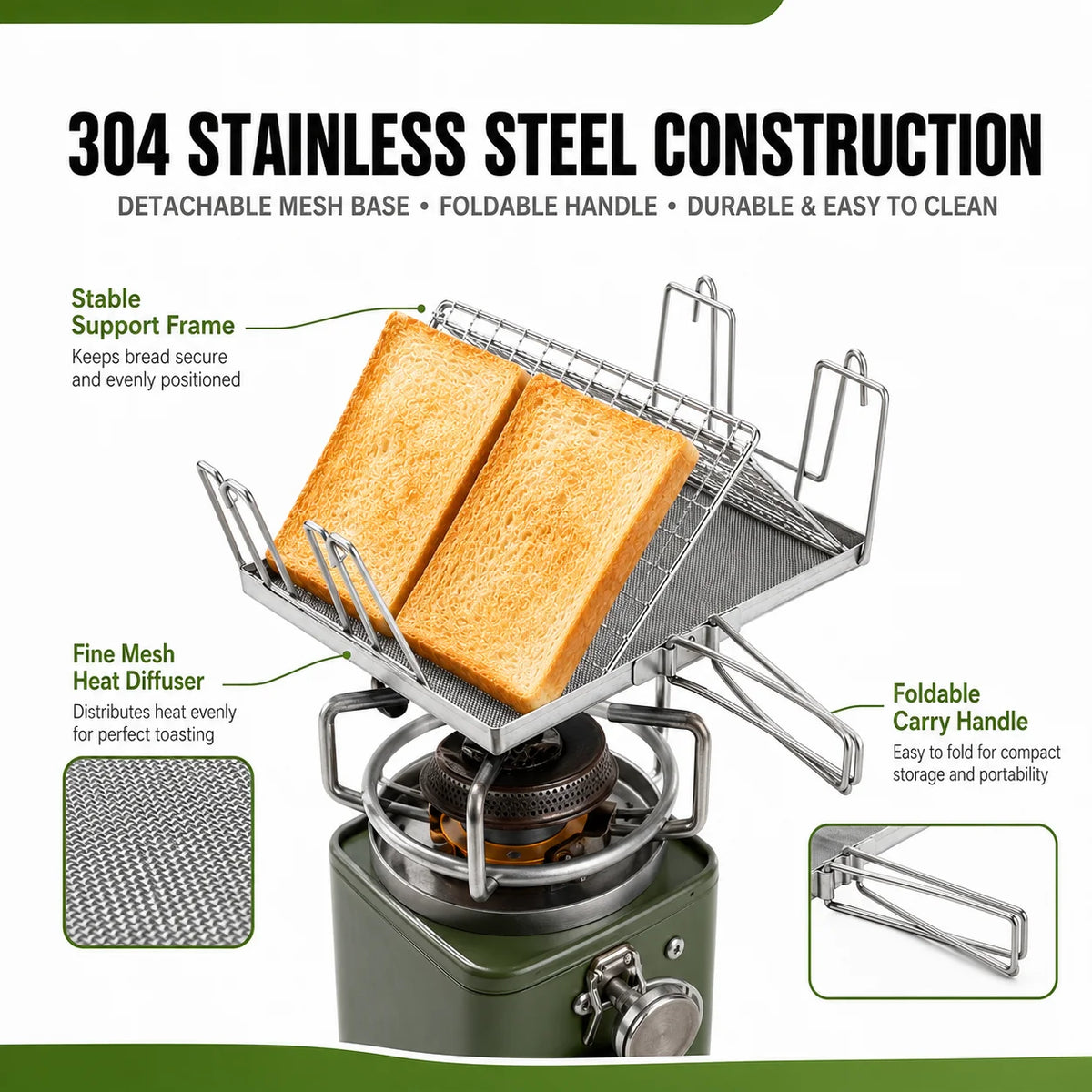 Uwhise Foldable Camping Toaster | Stainless Steel Camp Grill Camping Toaster Grill Axl