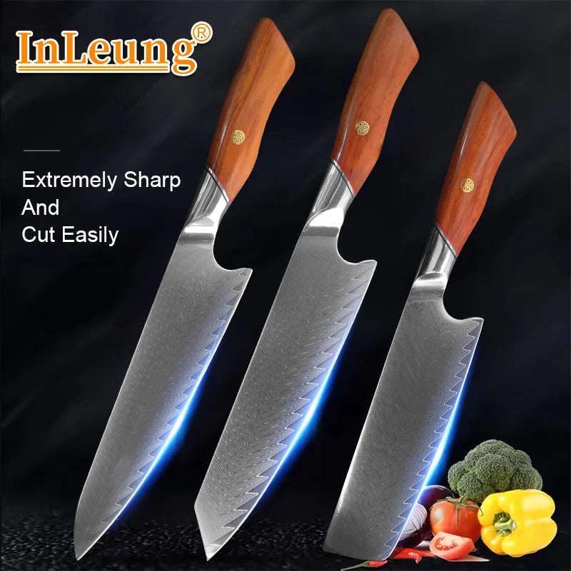 InLeung Damascus Chef Knife – Wood Handle Kitchen Slicer Damascus Chef Knife Axl