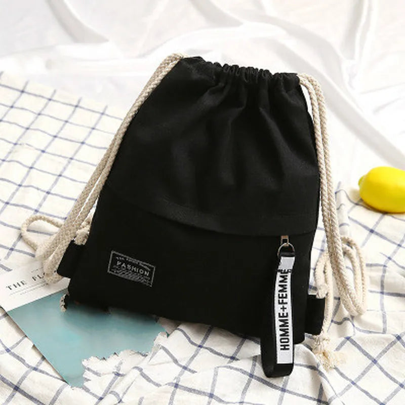 Canvas Drawstring Backpack – Casual Shoulder Bag Women & Men Canvas Backpack Axl Black