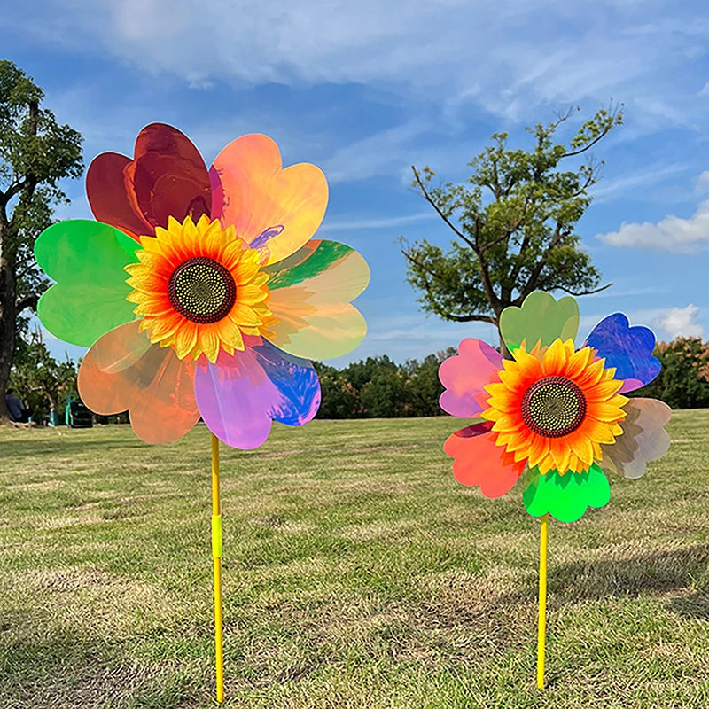Double Layered Sunflower Wind Spinner – Garden Lawn Stake Garden Wind Spinner Axl