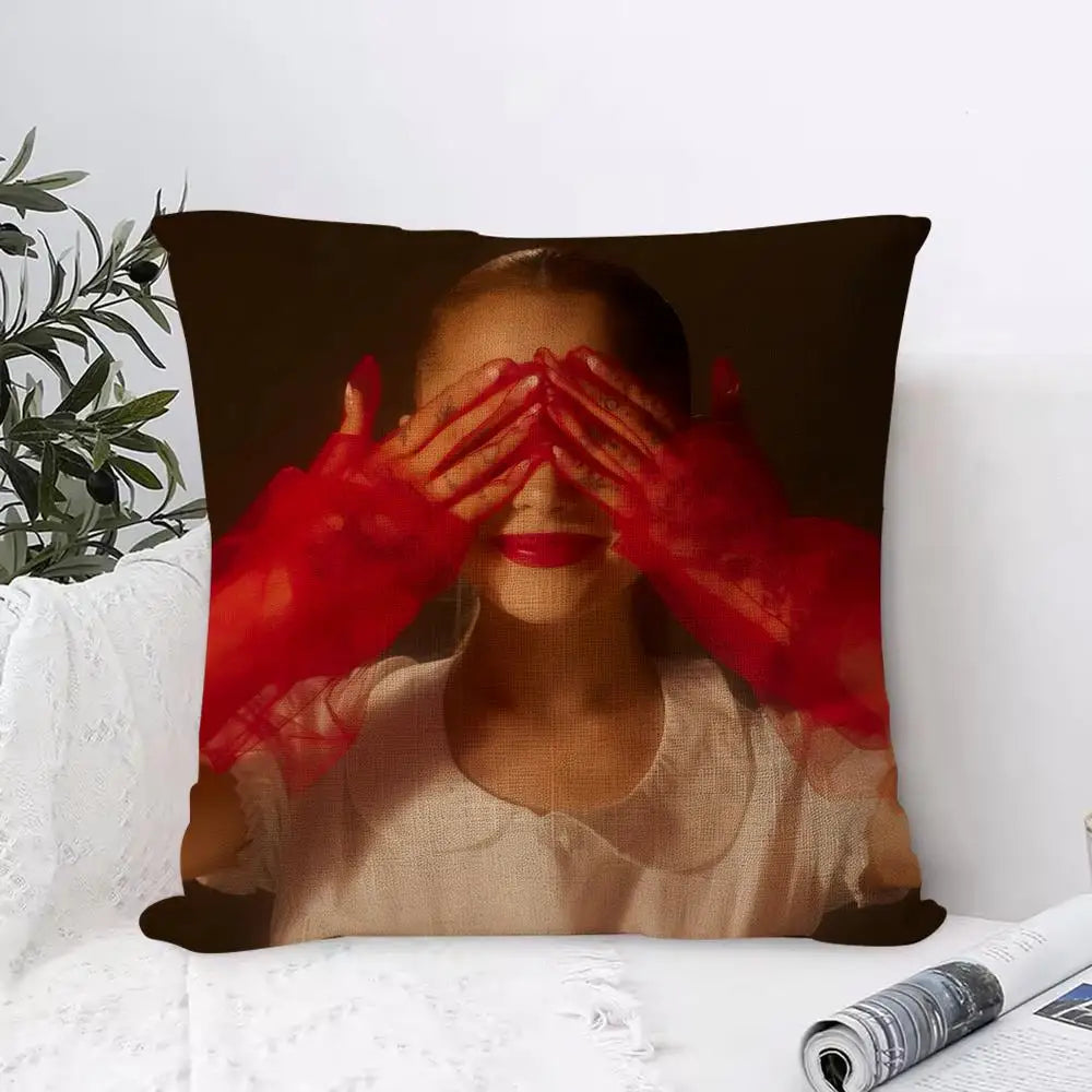 Ariana Grande Linen Cushion Cover | Hidden Zipper Pillowcase Decorative Cushion Cover Axl White6 30X30cm