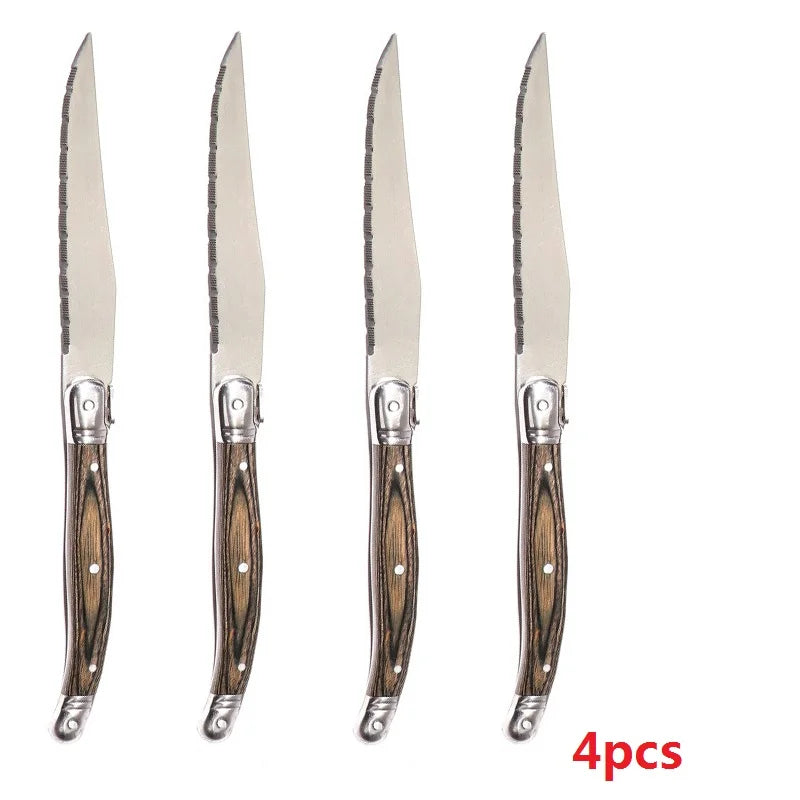 Laguiole Steak Fork Set 4–10 Pcs | Grey Pakkawood Handle Steak Fork Set Axl 4pcs knives