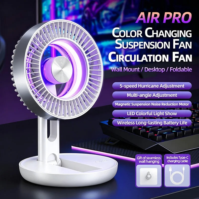 Foldable USB Rechargeable Desk Fan with LED Night Light Foldable Desk Fan Axl