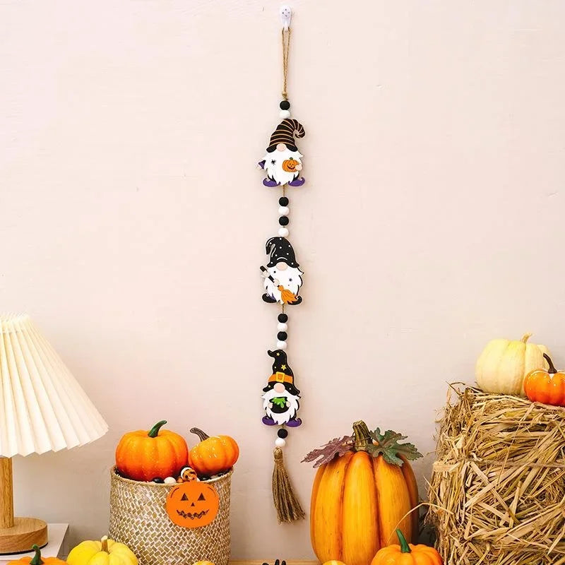 Halloween Wooden Bead Gnome Pumpkin Ghost Hanging Ornament Halloween Hanging Ornament Axl Gnome