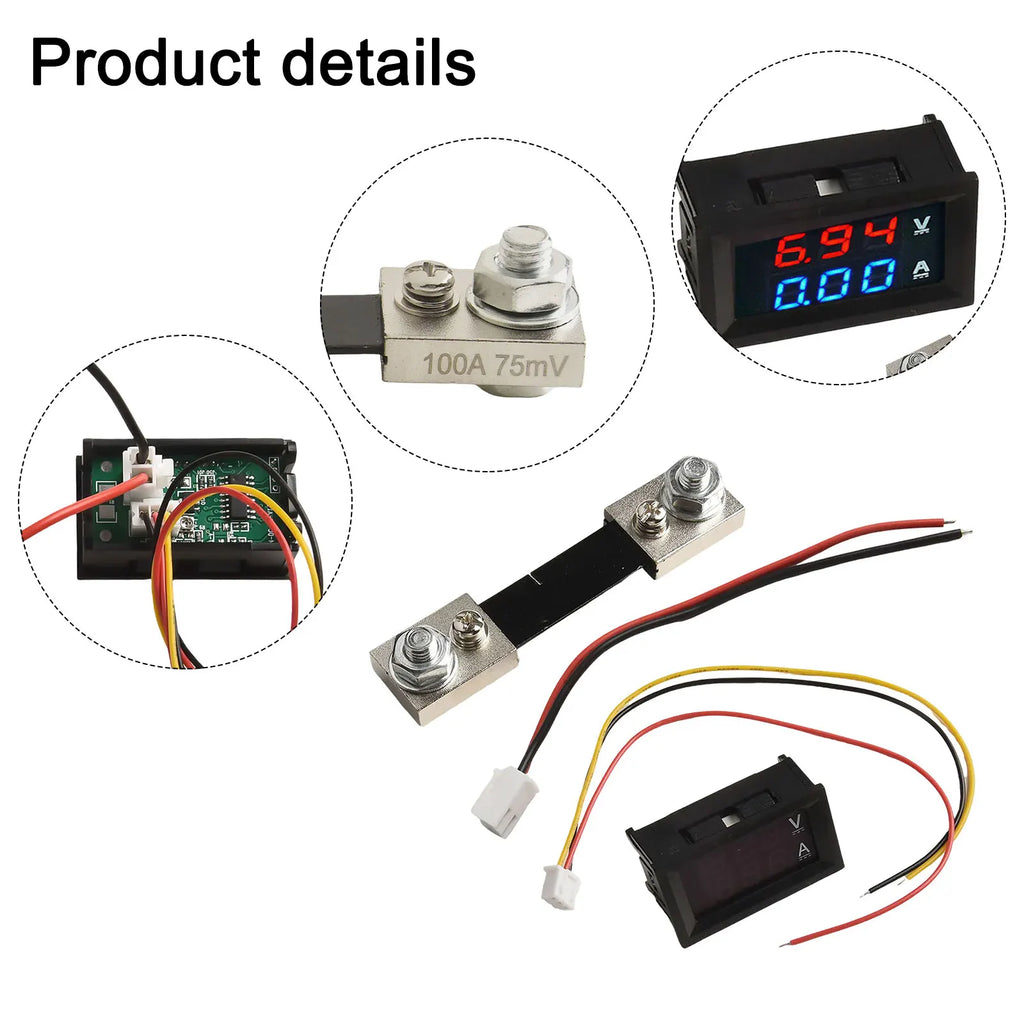 DC Digital Voltmeter Ammeter 10A/50A/100A LED Display 0-100V Digital Panel Meter Axl