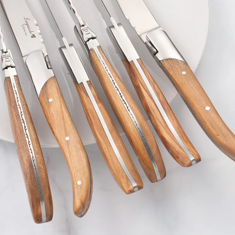 Laguiole-Style Steak Knife Set – Olive Wood Handle 8.25" Steak Knife Set Axl