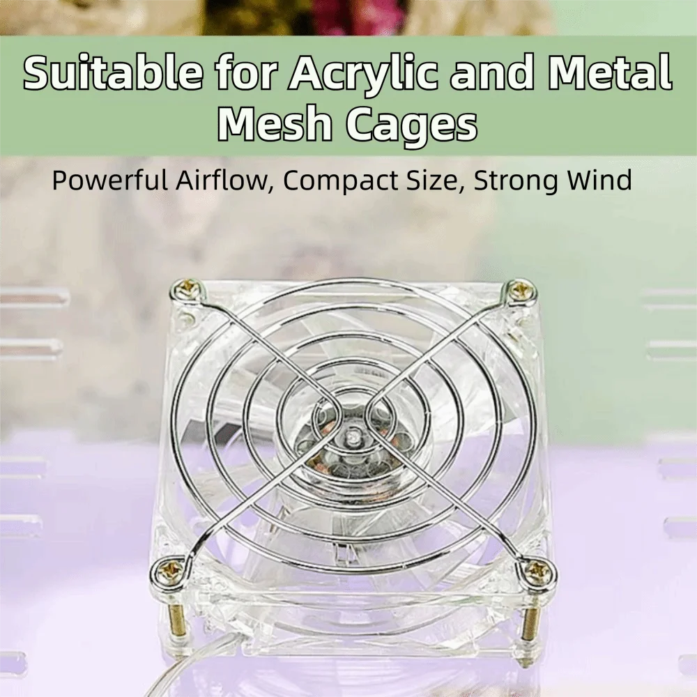 USB Pet Cage Cooling Fan – Clear Acrylic Mini Fan for Pets Pet Cage Fan Axl