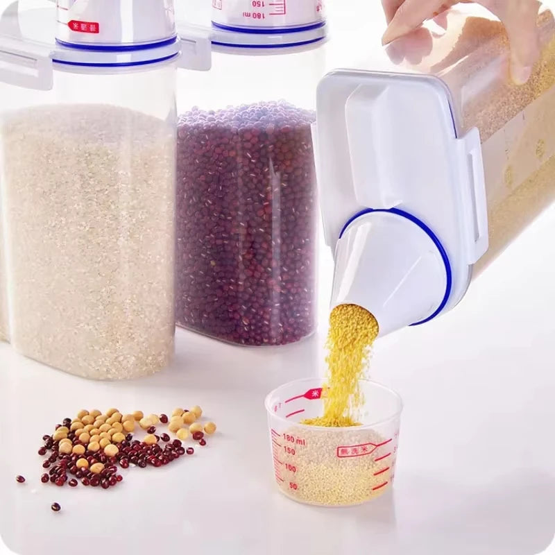 Sealed Transparent Rice & Grain Storage Jar 2KG with Measuring Cup Food Storage Container Axl