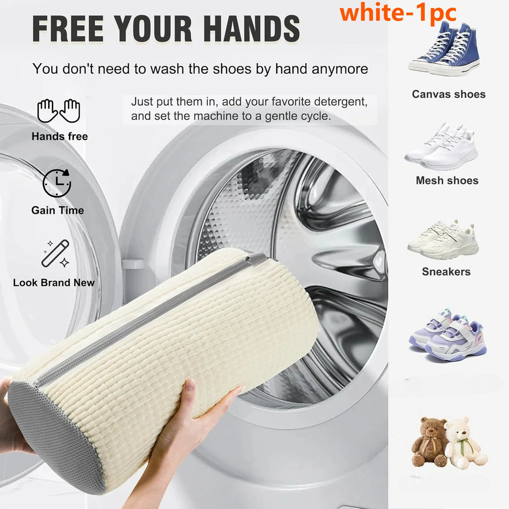 Shoe Laundry Bag – Soft Chenille Polyester Washer Protector Shoe Laundry Bag Axl White-1pc