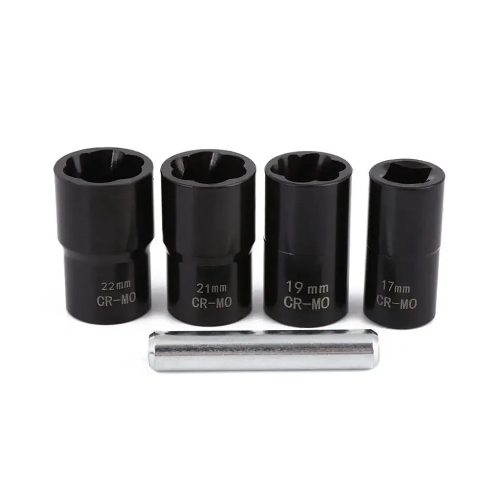 5-Pc Bolt Extractor Socket Set 1/2" Drive 17–22mm Lug Nut Remover Extractor Socket Set Axl