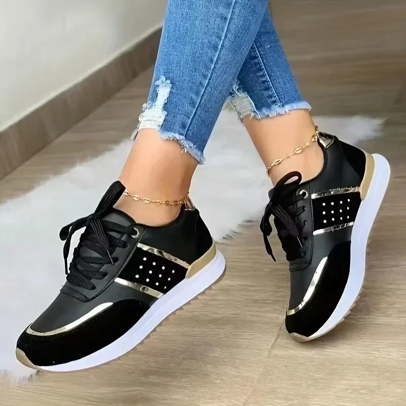 Women's Platform Sneakers – Lace-Up Casual Flat Shoes Women's Platform Sneakers Axl black 38