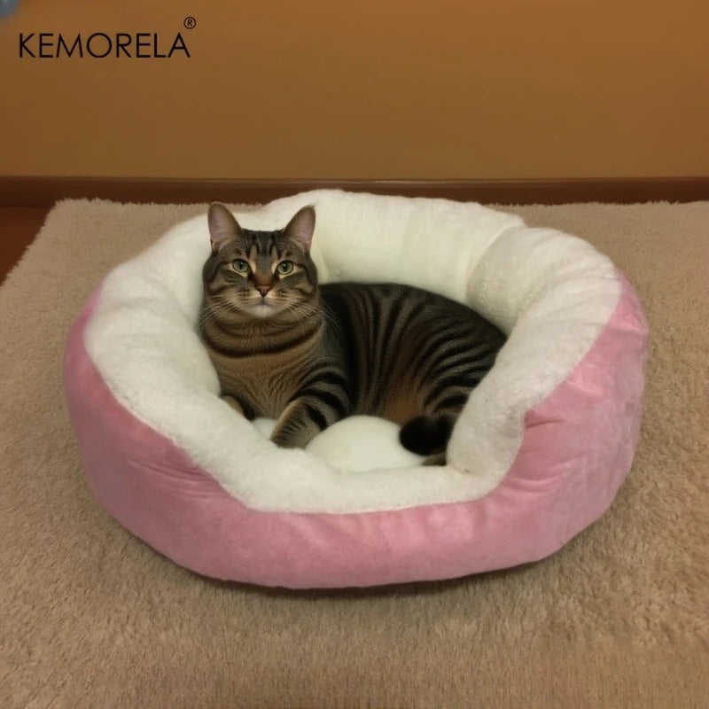 KEMORELA Plush Pet Bed with Backrest – Cat & Small Dog Bed Plush Pet Bed Axl Pink L