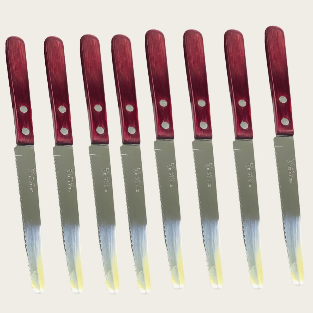 Stainless Steel Steak Knife – Red Polywood Handle | Dishwasher Safe Steak Knife Axl 8 Pc