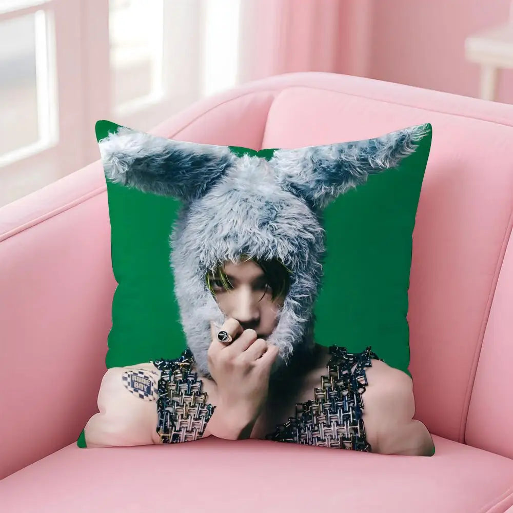 Kpop Ateez Double Sided Cushion Cover – Sofa, Car & Bedroom Cushion Cover Axl White1 35X35cm