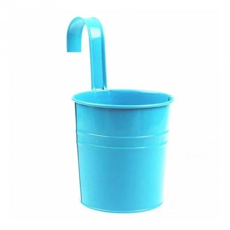 Iron Wall Hanging Flower Pot with Hook – Balcony Planter Wall Hanging Planter Axl blue