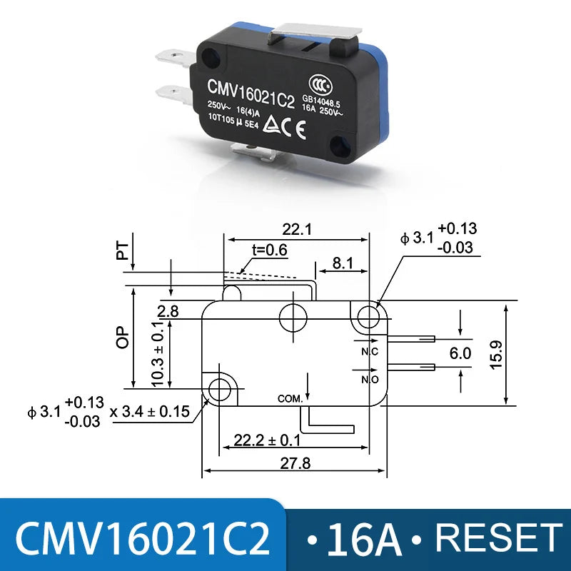 CNTD CMV Series Micro Limit Travel Switch 10A 16A NO NC Self-Reset Micro Limit Switch Axl CMV-16021C2