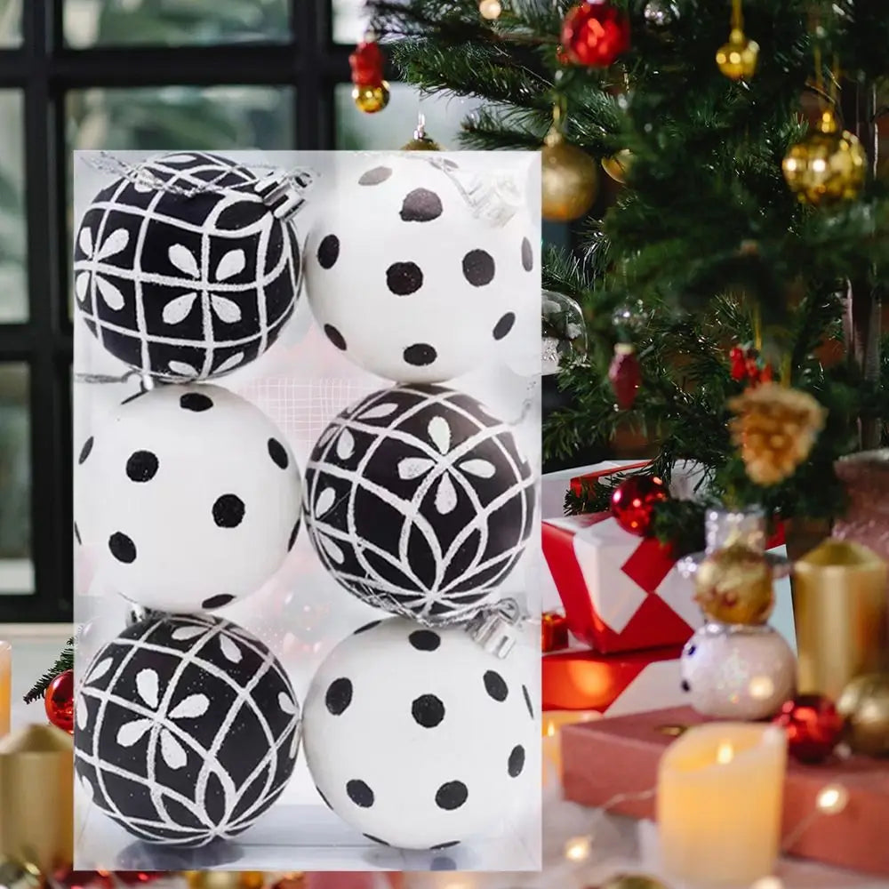 6-Pack Hand-Painted Black & White Christmas Ball Ornaments Christmas Ornaments Axl