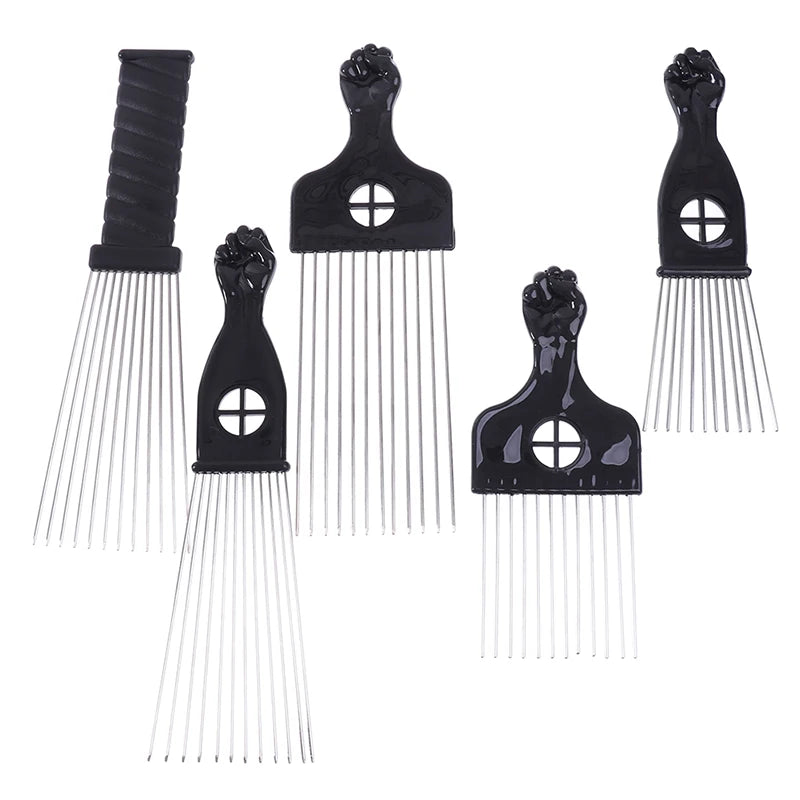 Black Fist Afro Metal Comb – Wide Tooth Natural Hair Pick Afro Hair Pick Comb Axl