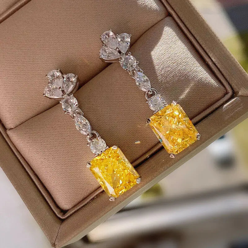 Huitan Yellow Cubic Zirconia Dangle Earrings | Women's Drop Dangle Earrings Axl