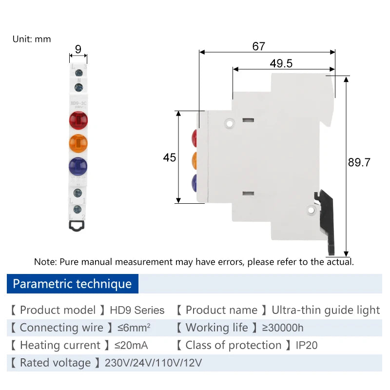 HD9 DIN Rail LED Signal Indicator Light 9mm 18mm 220V – 4 Colors LED Indicator Light Axl