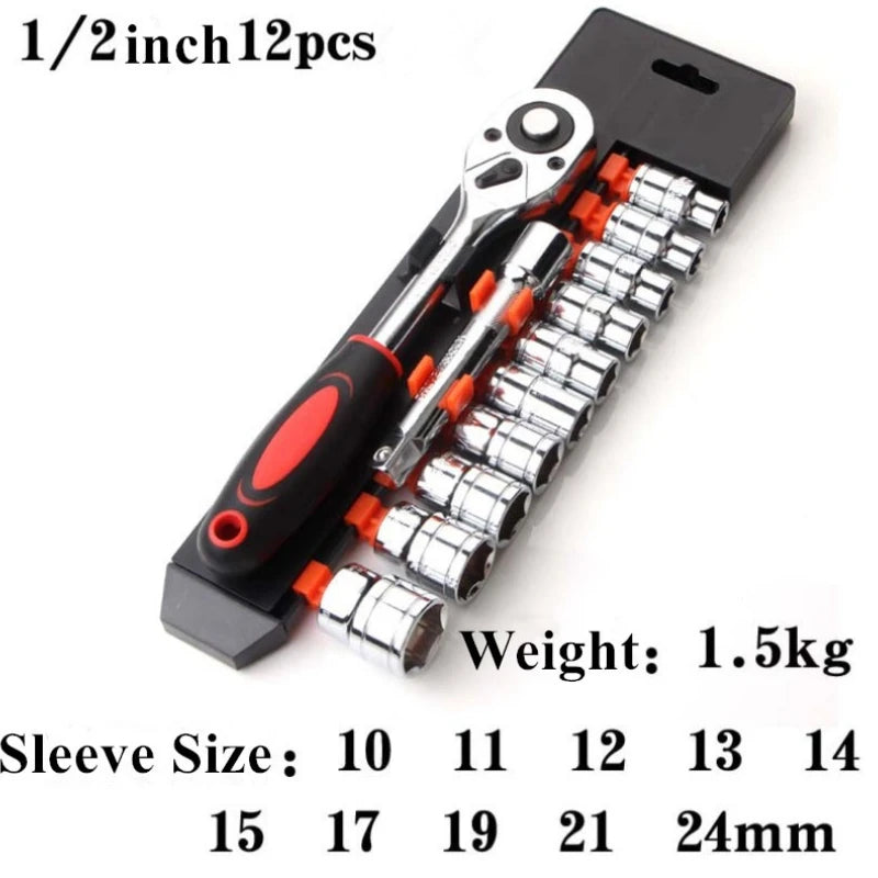 12-Pc Ratchet Socket Wrench Set 1/4" 3/8" 1/2" Drive Metric Ratchet Socket Wrench Set Axl