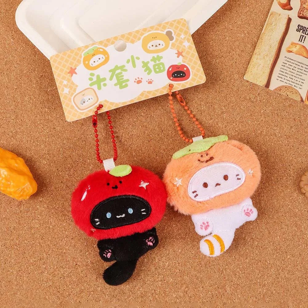 Plush Cat Keychain Pair – Cute Cartoon Kitty Pendant & Bag Charm Plush Keychain Axl persimmon-tomato